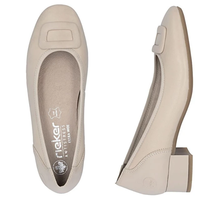 Dámske kožené lodičky na nízkom podpätku béžovej farby Rieker 43453-62