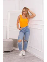 Blúzka s volánikmi bez ramienok oranžová neónová