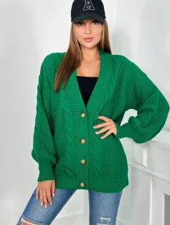 Svetr na knoflíky s model 18960083 rukávy zelený - K-Fashion