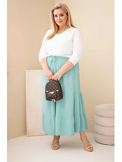 Dámská bavlněná mušelínová sukně Plus Size s volánem a gumou tmavě mentolová