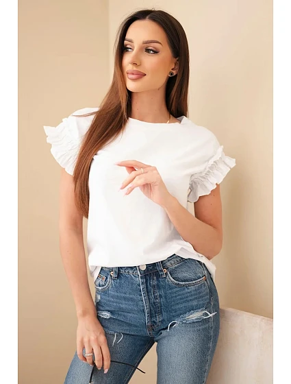 Dámska bavlnená blúzka s volánovými rukávmi biela Dámska bavlnená blúzka s volánovými rukávmi biela