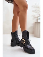Kožené boty se zlatou sponou černé model 21672986 - Zazoo