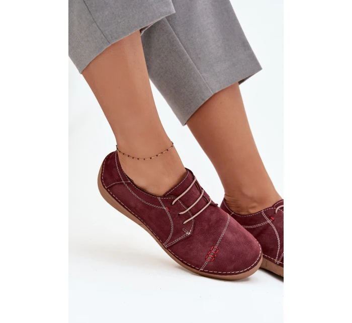 Skórzane Półbuty Damskie Z Przeszyciami Artiker 57C2111 Bordowe