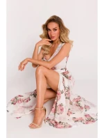 Dámské šifonové šaty model 21105543 model 2 Ecru s květy - Moe