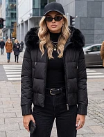Dámska zimná prešívaná bunda s kožušinou, čierna, FashionStreet TY5828