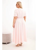 Plus veľkosť Dámske šaty s výstrihom do V a zovretým pásom Powder Pink