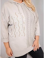 Dámská bavlněná mikina Plus Size s kapucí a pleteným panelem fango zelená Dámská bavlněná mikina Plus Size s kapucí a pleteným panelem fango zelená