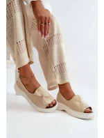 model 21665386 Kožené Dámské Sandály S Mašlí Světle Béžové - Zazoo