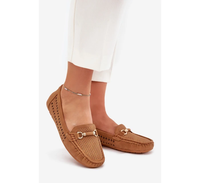 Mokasyny Damskie Ażurowe Z Ozdobą Camel Kaydance
