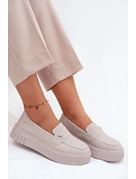 Kožené dámské polobotky na platformě s  Béžové model 22126231 - VINCEZA