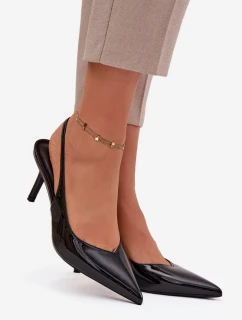 Lakované dámske lodičky na ihlovom podpätku - čierne Phelia