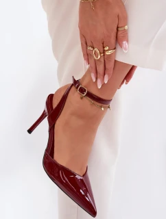 Dámske lodičky s odhaleným podpätkom - lakované bordové Laretta