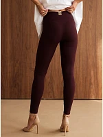 Dopasowane legginsy damskie prążkowane bordowe FashionStreet UY3256