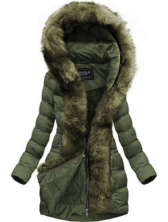 Dámska prešívaná zimná bunda s kapucňou khaki (w749-1)