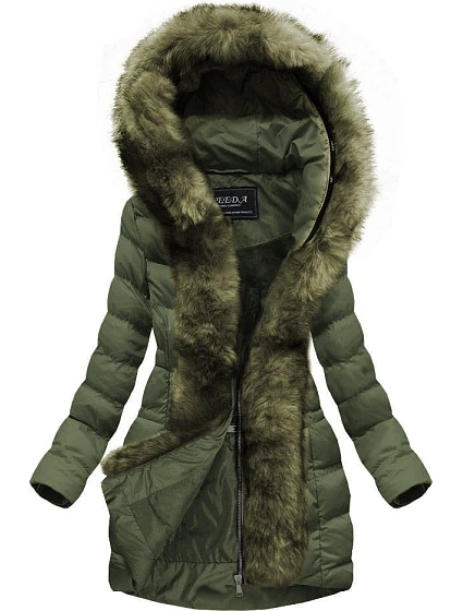 Dámska prešívaná zimná bunda s kapucňou khaki (w749-1) Dámska prešívaná zimná bunda s kapucňou khaki (w749-1)