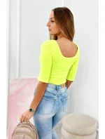 Halenka s kulatým výstřihem žlutá neonová