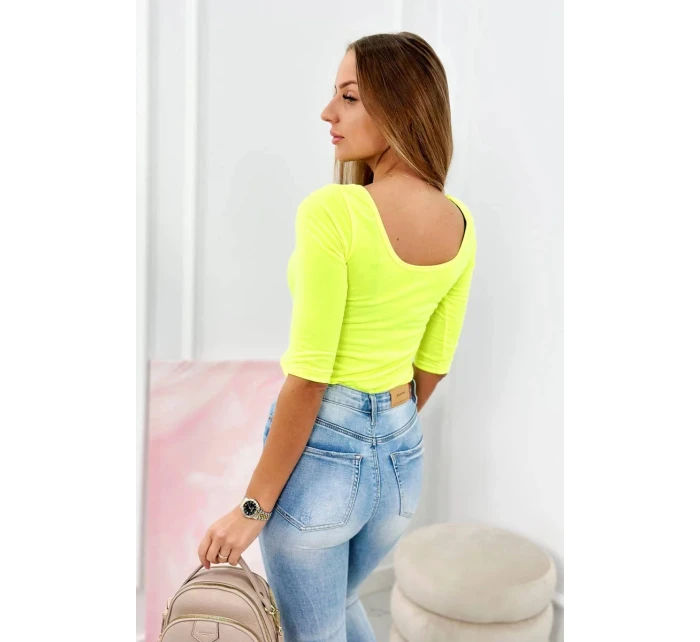 Halenka s kulatým výstřihem žlutá neonová
