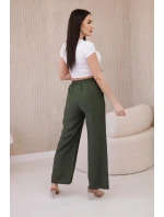 Viskózové nohavice so širokými nohavicami khaki