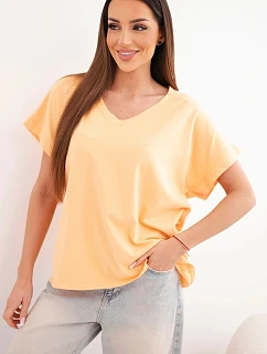 Dámska bavlnená blúzka s krátkym rukávom a výstrihom do V broskyňová