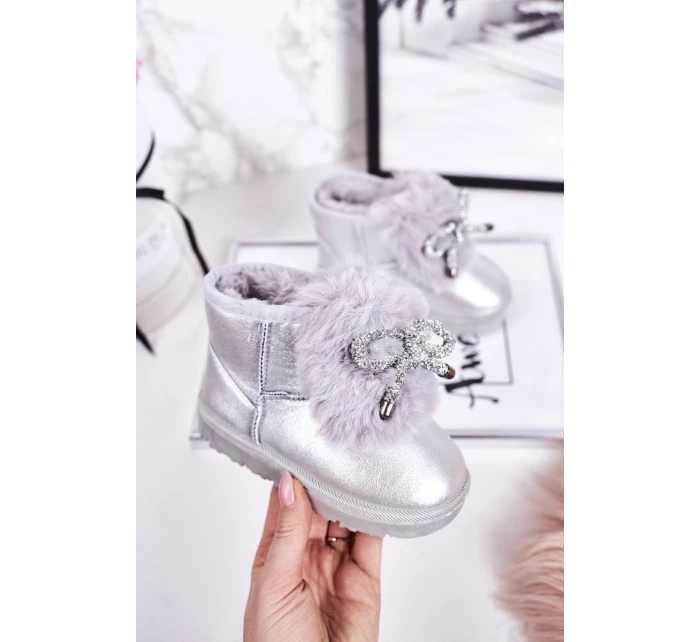 Dívčí Sněhové model 21544078 Boty S Kožešinou Stříbrné Aurora - Boto
