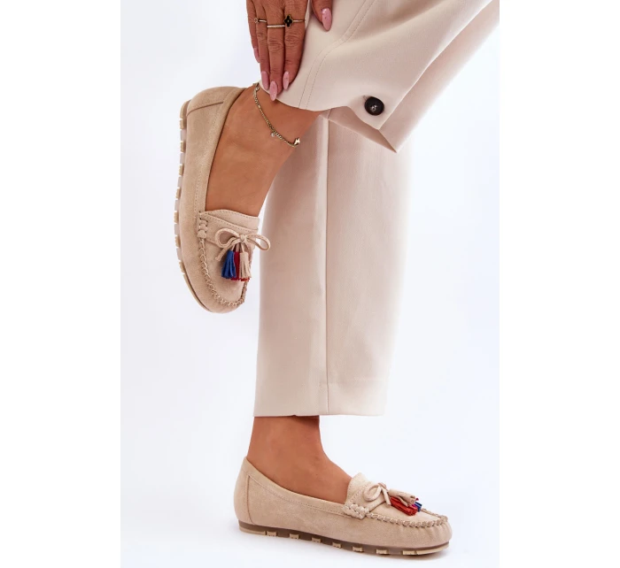 Semišové Mokasíny S Mašlí A Béžove model 21623151 - Boto