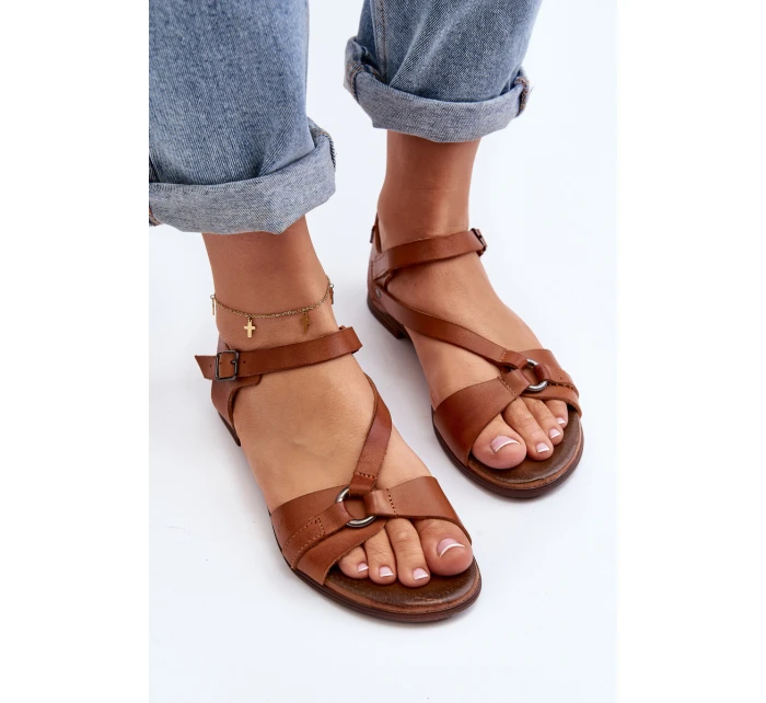 Zazoo 40182 Skórzane Sandały Damskie Brązowe