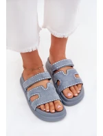 Dámské pantofle se zdobením na platformě modré model 21703959 - Boto