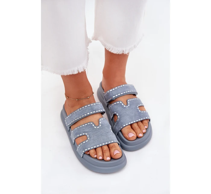 Dámské pantofle se zdobením na platformě modré model 21703959 - Boto