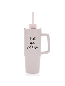 TEXT NA PŘÁNÍ - růžový cestovní termohrnek s průhledným víčkem 900 ml