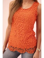 Dámska blúzka s čipkou bez rukávov oranžová