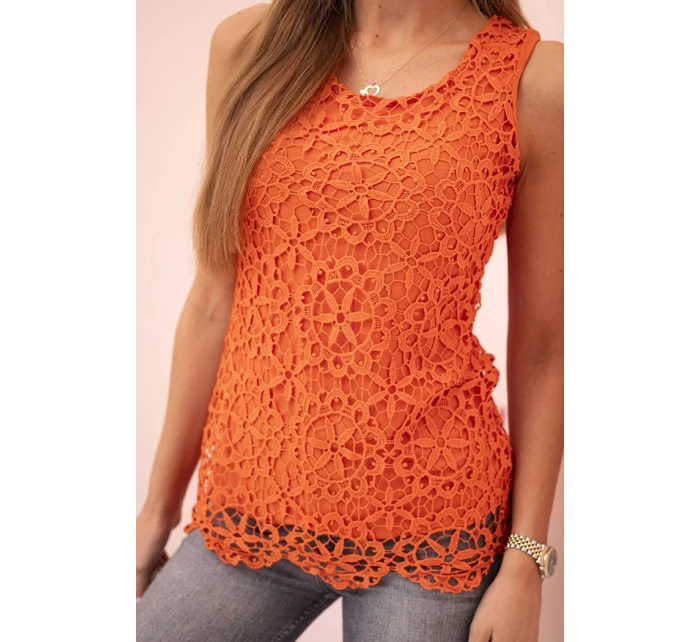 Dámska blúzka s čipkou bez rukávov oranžová