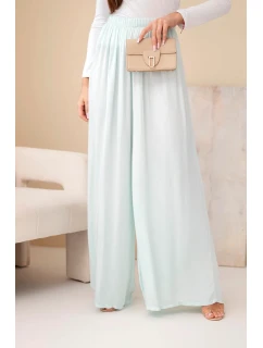 Dámske široké nohavice z viskózy s elastickým pásom mätovej farby