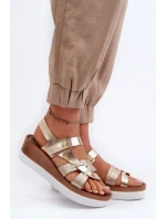 model 21661420 Dámské Kožené Sandály Na Platformě Zlaté - Zazoo