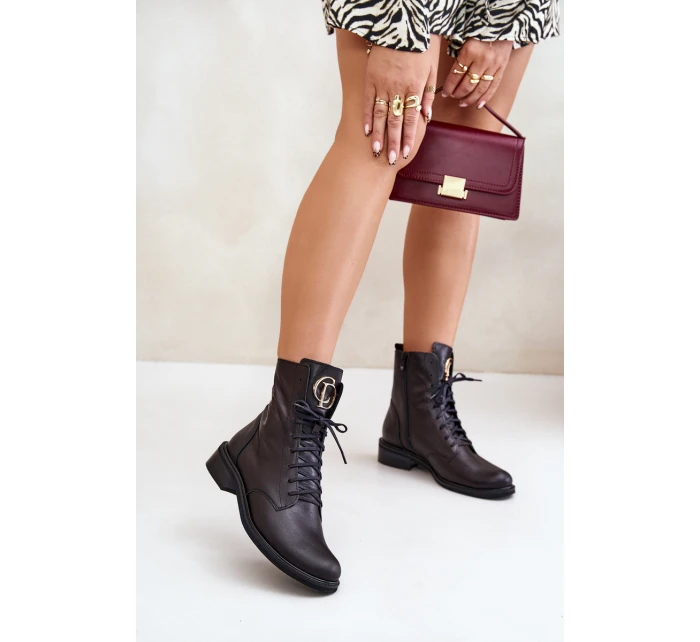 Kožené Botky Worker S Zlatým Na Černé model 21672963 - Zazoo