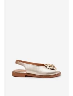 Kožené Ploché Sandály S Ozdobou model 21701887 Zlaté - CheBello