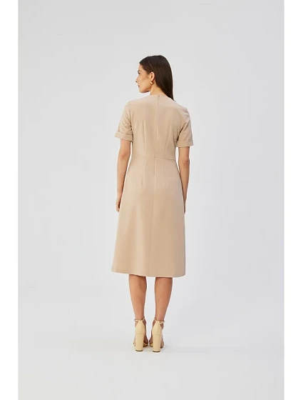 model 19647341 Šaty s řasením na boku béžové - STYLOVE