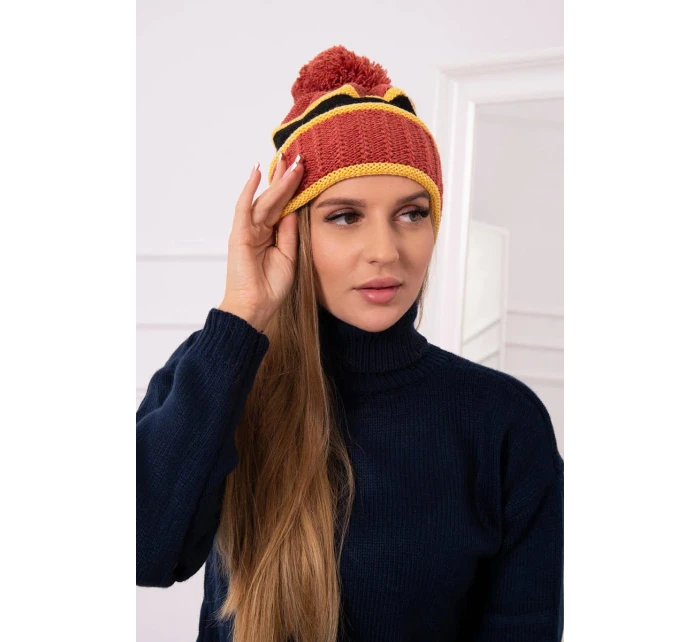 Dámska čiapka Kinga K297 červená+horčicová+čierna Dámska čiapka Kinga K297 červená+horčicová+čierna