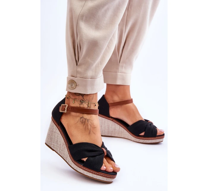 Sandały Damskie Na Koturnie Czarne Daphne Sandały Damskie Na Koturnie Czarne Daphne