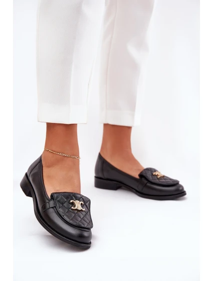 Kožené mokasíny se zlatou ozdobou černé model 21686509 - Laura Messi