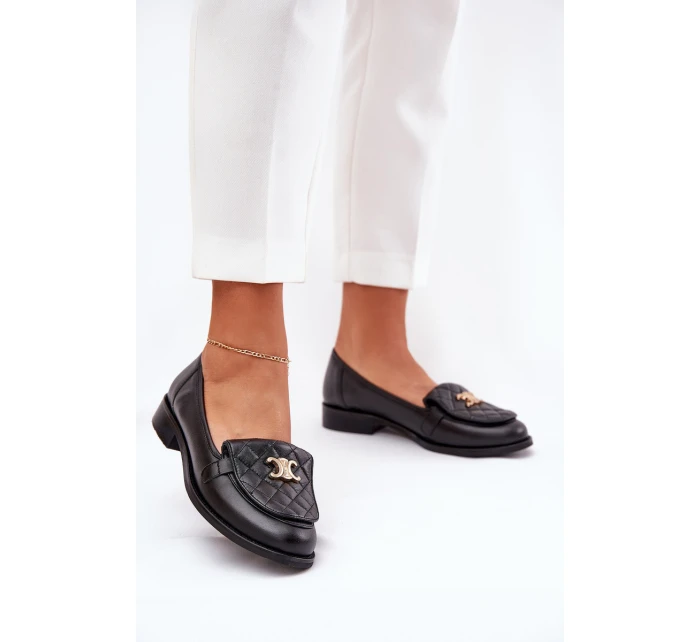 Kožené mokasíny se zlatou ozdobou černé model 21686509 - Laura Messi