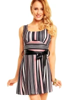 Dámske spoločenské šaty s opaskom pruhované - Čierno-biela - House Style