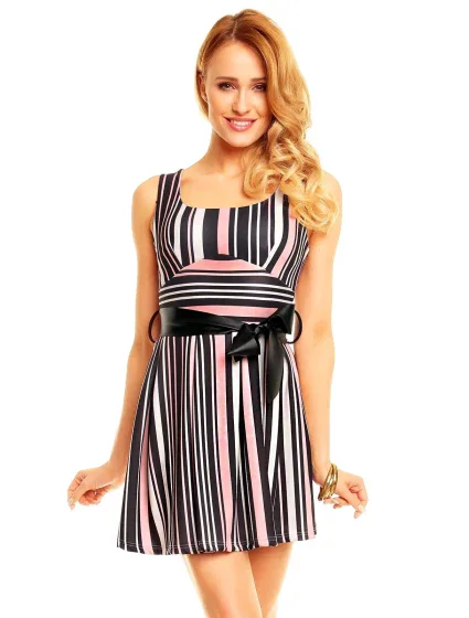 Dámské společenské šaty s páskem pruhované model 15042457 - House Style Dámské společenské šaty s páskem pruhované model 15042457 - House Style