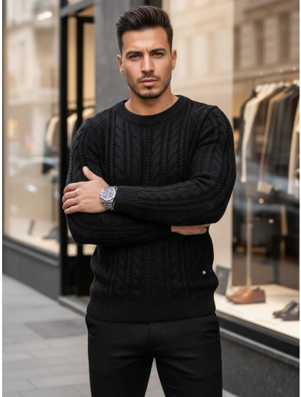 Pánsky čierny sveter FashionStreet WX1926 Pánsky čierny sveter FashionStreet WX1926