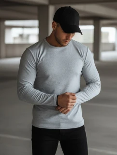 Pánské šedé tričko s dlouhým rukávem model 21994116 - Dstreet