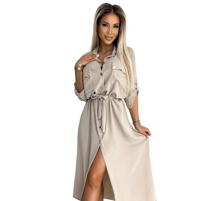 531-1 Midi košeľa so zlatými gombíkmi a kravatou - BEACH 531-1 Midi košeľa so zlatými gombíkmi a kravatou - BEACH