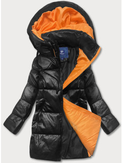 Čierno-oranžová voľná dámska bunda z ekologickej kože (AG6-20B)