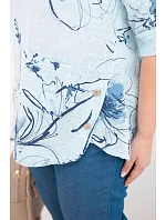 Dámske bavlnené Plus veľkosť blúzka s krátkymi rukávmi a vreckom modrá