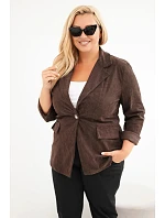 Dámské sako Plus Size manšestrové s klopami a kapsami hnědá Dámské sako Plus Size manšestrové s klopami a kapsami hnědá