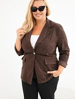 Dámske sako Plus Size z manšestru s klopami a vreckami, hnedé