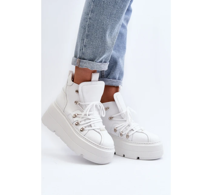 Zazoo 3416 Skórzane Damskie Buty Sportowe Białe